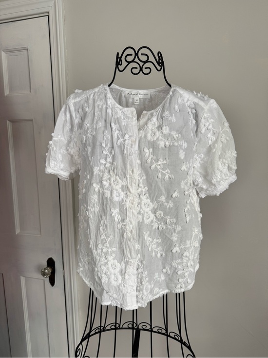 Chelsea & Theodore Tops - Chelsea & Theodore White Embroidered Button-Front Blouse
